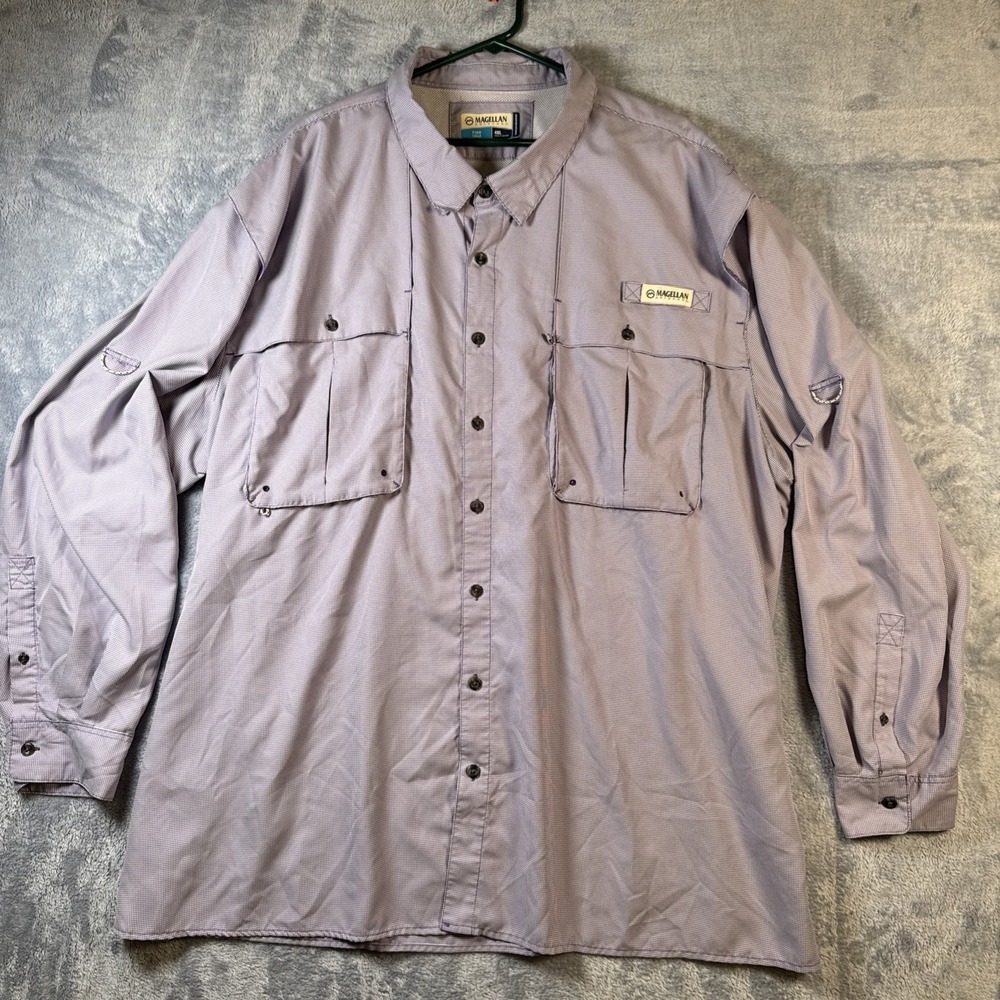 Magellan Aransas Pass Fishing Shirt Mens 4XL Long Sleeve Purple Plaid Grid 3336